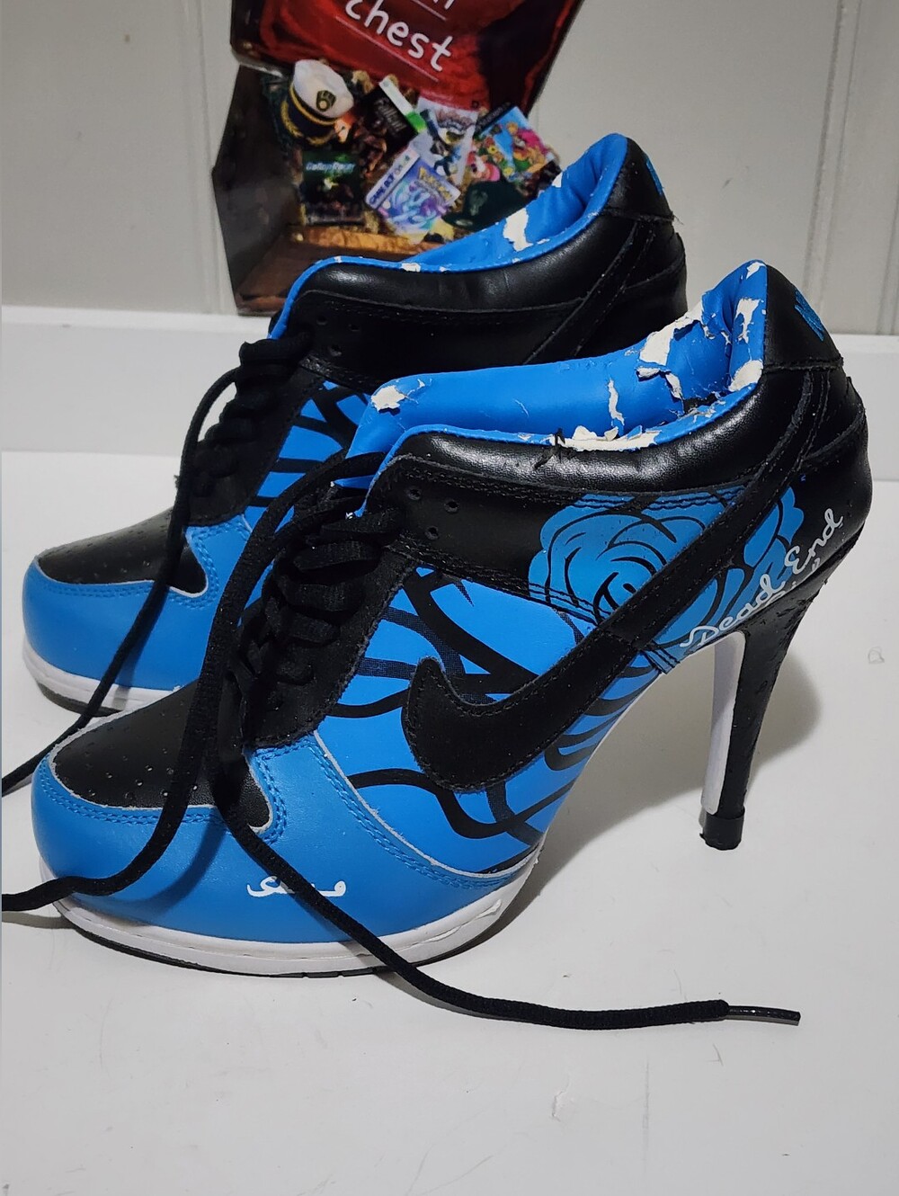 Nike SB Custom High Heel Stiletto Blue Black Rose Womens 9.5 Rare - Picture 2 of 11